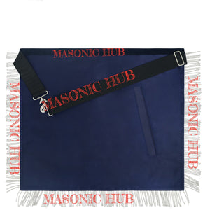 Masonic Past Master Lambskin Leather Apron - Hand Embroidered Freemason Regalia - Navy Blue Velvet My Store