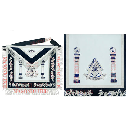 Masonic Past Master Lambskin Leather Apron - Hand Embroidered Freemason Regalia