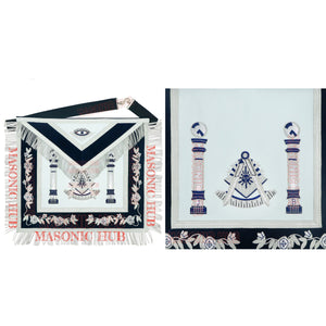 Masonic Past Master Lambskin Leather Apron - Hand Embroidered Freemason Regalia - Navy Blue Velvet My Store