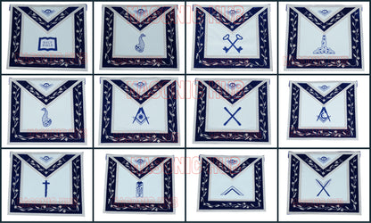 Masonic Blue Lodge Officer Apron Set – 12 Piece 100% Lambskin Regalia with Embroidered Border