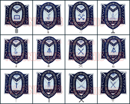 Masonic Blue Lodge Officer Apron Set – 12 Piece 100% Lambskin Regalia with Embroidered Border