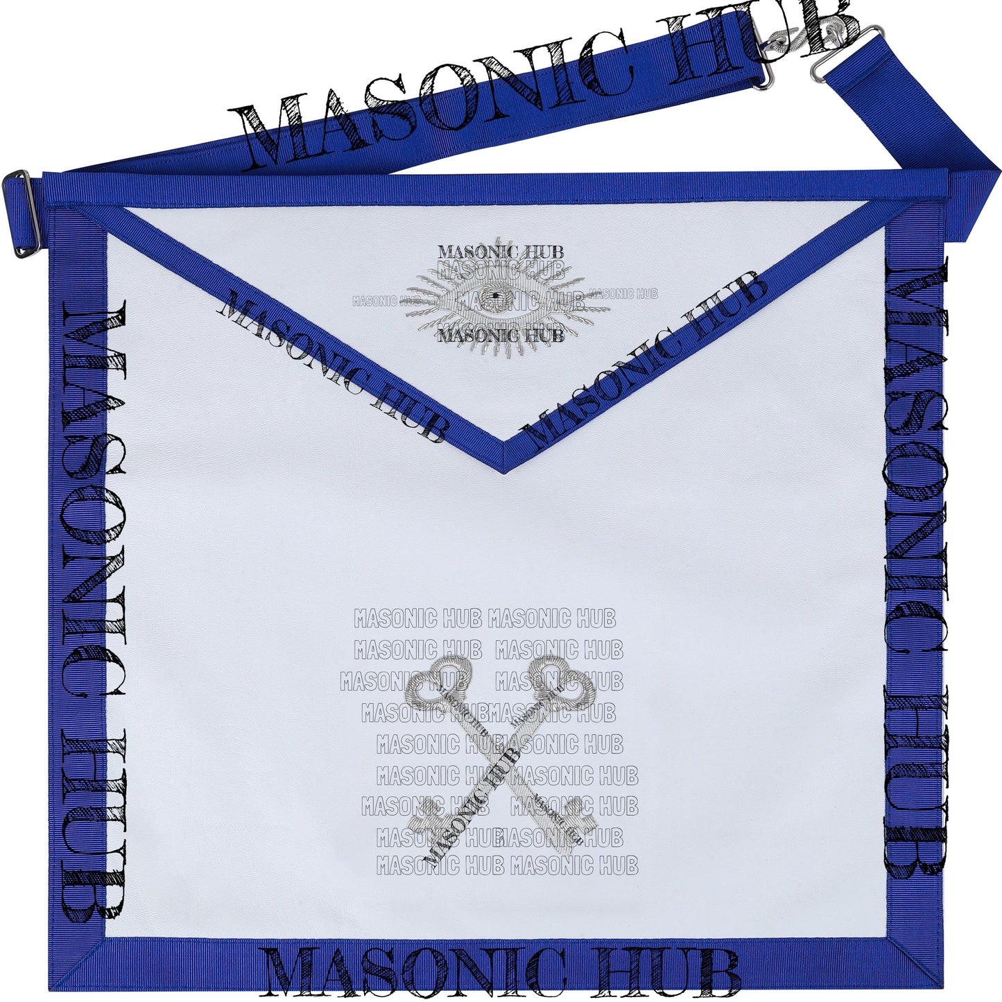 Texas Regulation Masonic Blue Lodge Officer Apron Set – 11-Piece Silver Embroidered Regalia with All-Seeing Eye