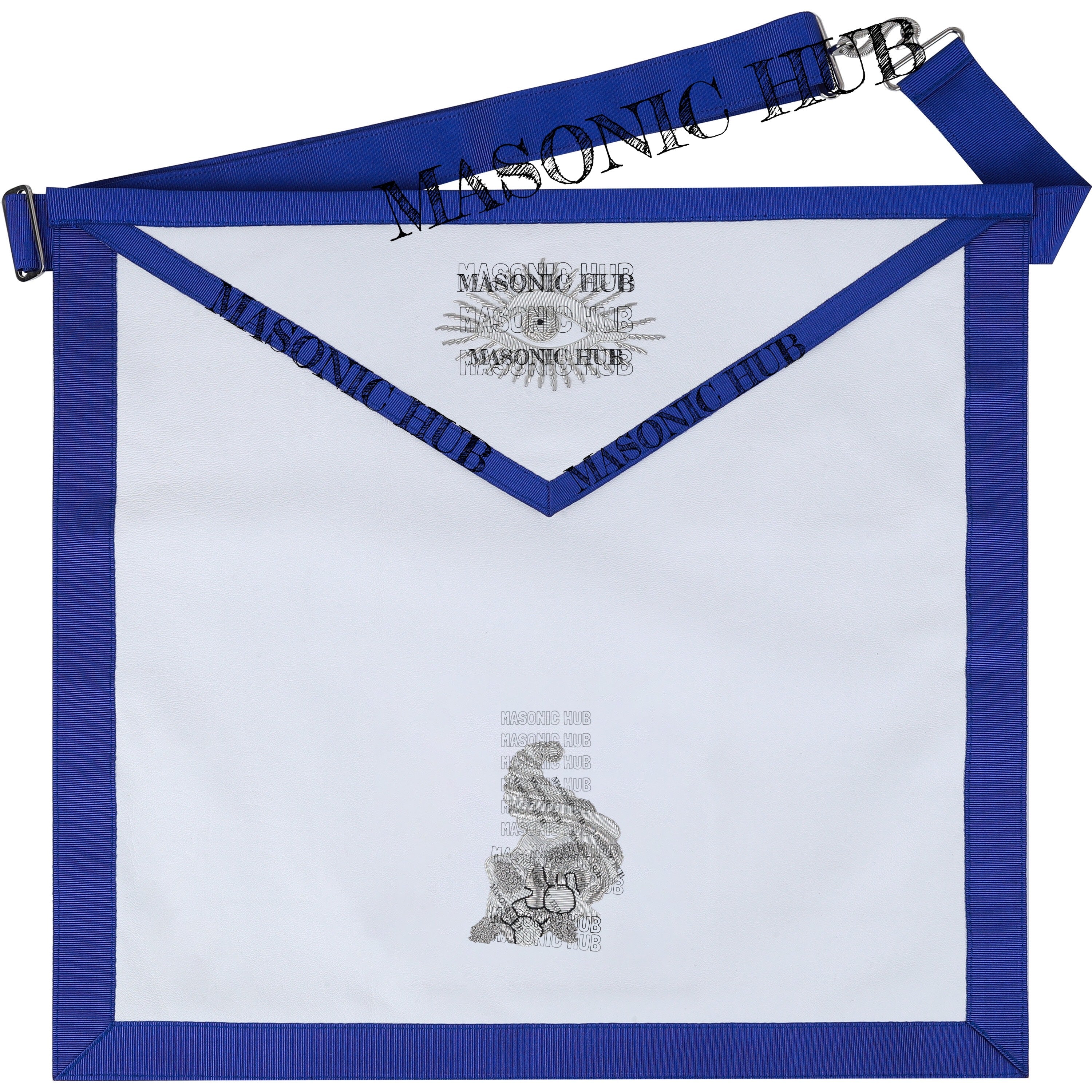 Texas Regulation Masonic Blue Lodge Officer Apron Set – 11-Piece Silver Embroidered Regalia with All-Seeing Eye Masonic Hub