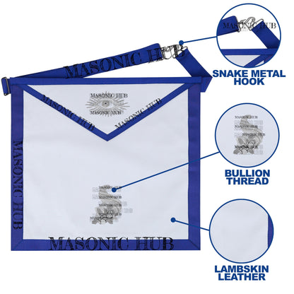 Masonic Texas Regulation Sr. Steward Officer Apron with Eye Emblem - Handcrafted