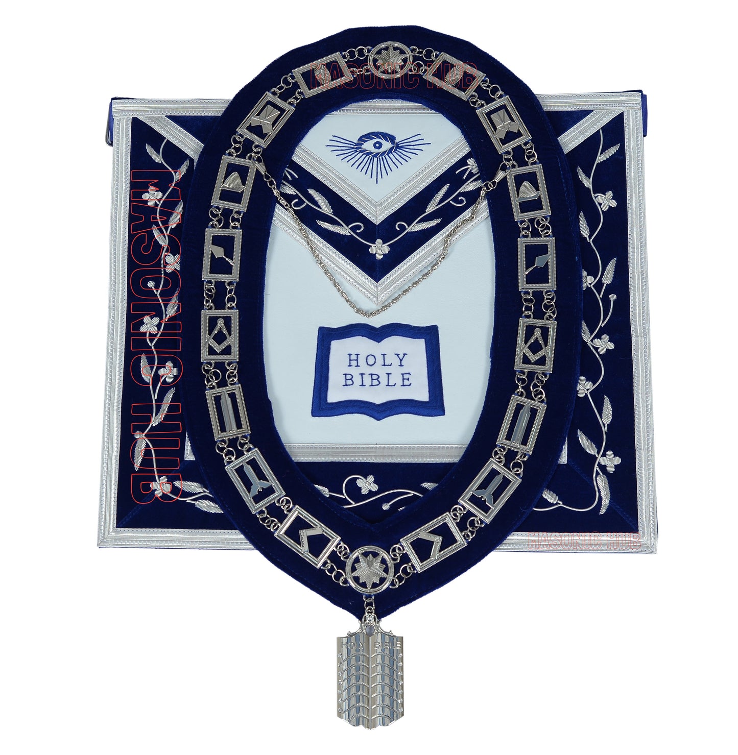 Freemason Blue Lodge Chaplain Apron 100% Lambskin Leather with Chain Collar & Jewel – Masonic Officer Regalia