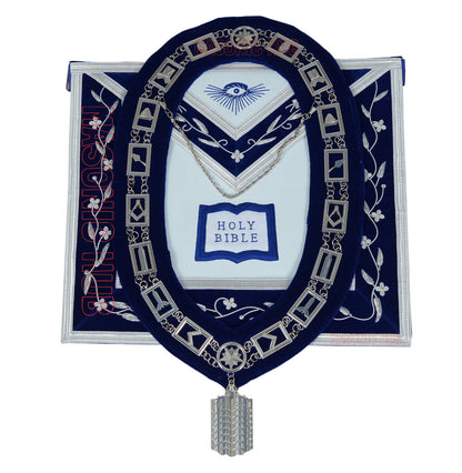 Masonic Blue Lodge Officer Apron Set – 12 Piece 100% Lambskin Regalia with Embroidered Border