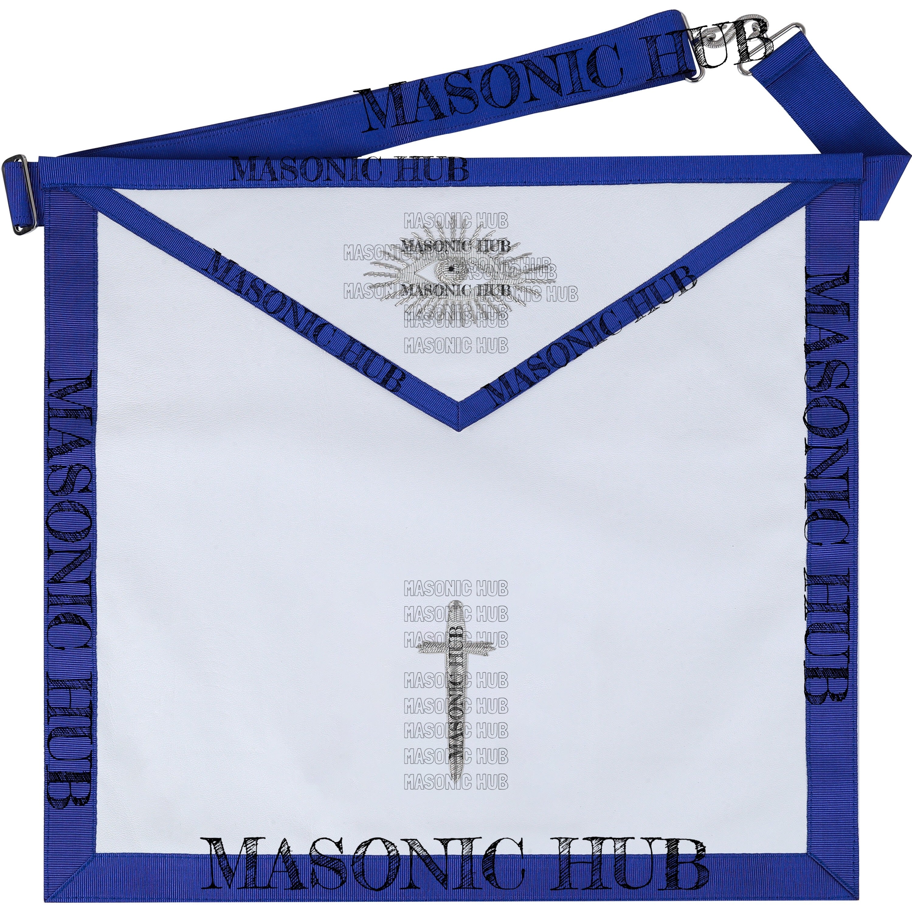 Texas Regulation Masonic Blue Lodge Officer Apron Set – 11-Piece Silver Embroidered Regalia with All-Seeing Eye Masonic Hub