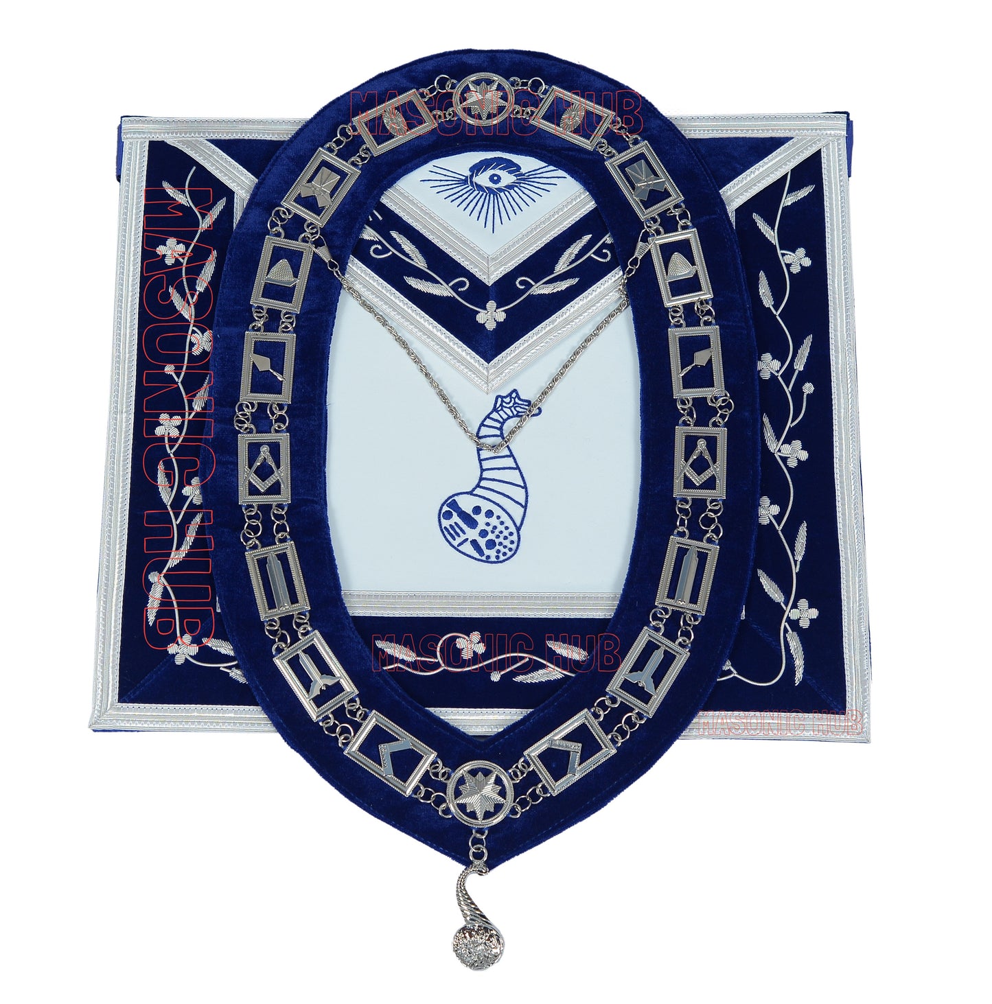 Masonic Blue Lodge Officer Apron Set – 12 Piece 100% Lambskin Regalia with Embroidered Border