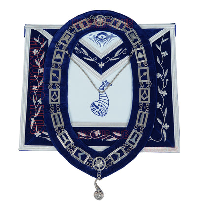 Freemason Blue Lodge Senior Steward Apron 100% Lambskin Leather with Chain Collar & Jewel – Masonic Officer Regalia
