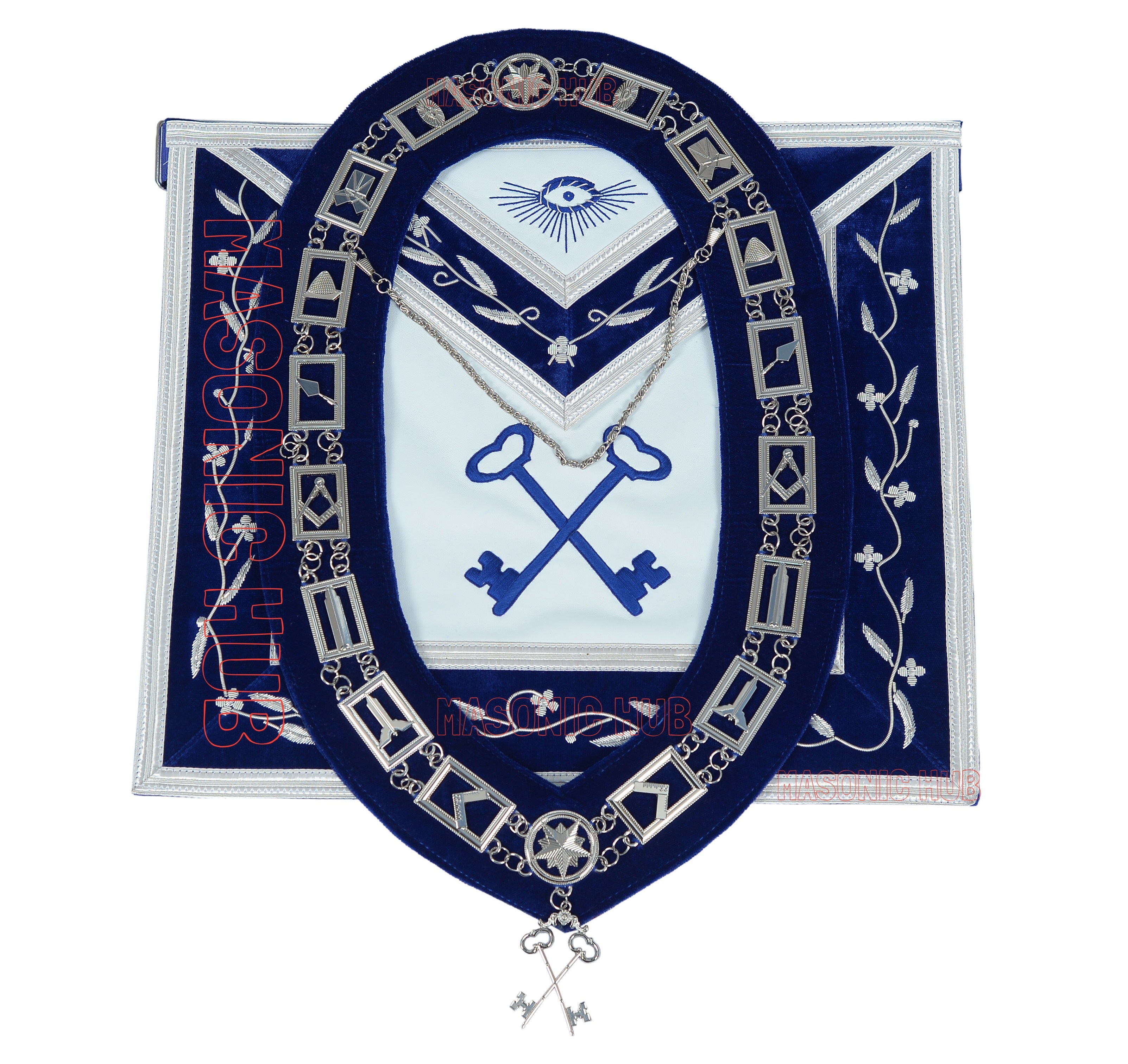 Freemason Blue Lodge Treasurer Apron 100% Lambskin Leather with Chain Collar & Jewel – Masonic Officer Regalia
