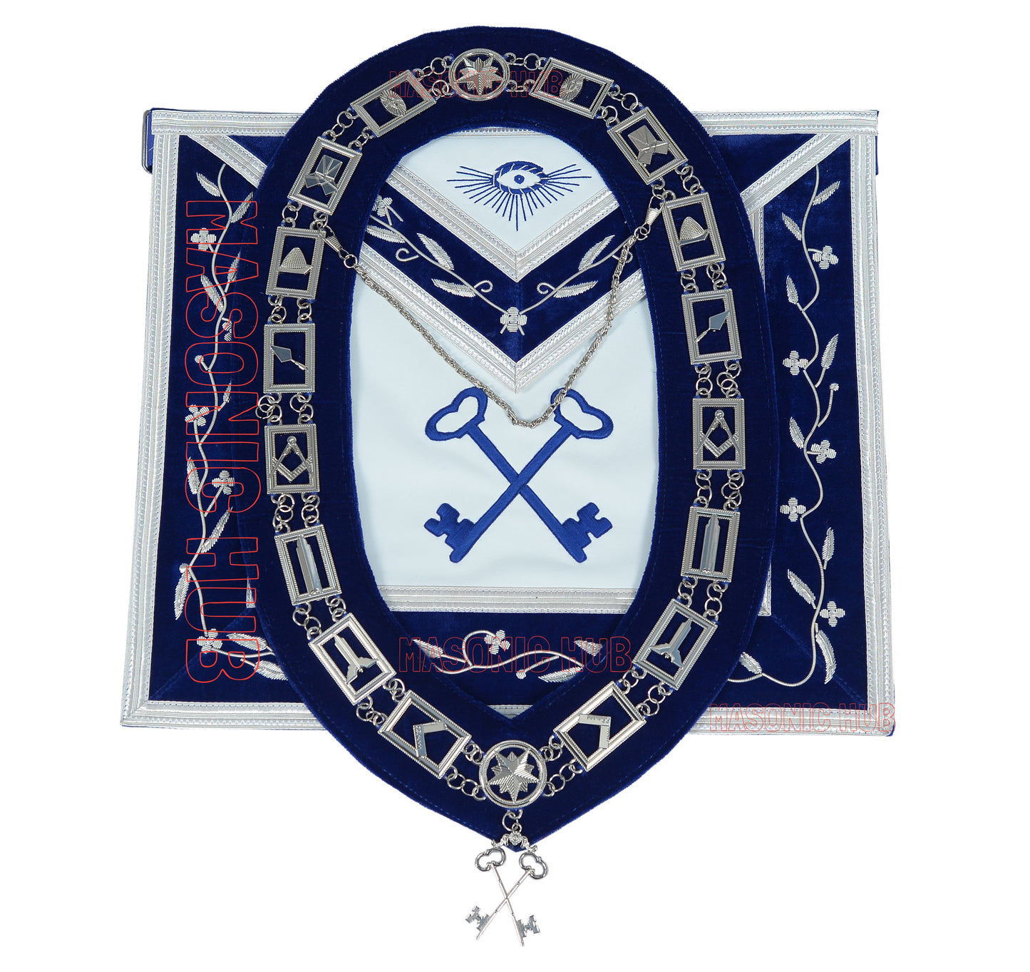 Masonic Blue Lodge Officer Apron Set – 12 Piece 100% Lambskin Regalia with Embroidered Border