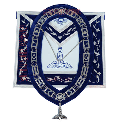 Masonic Blue Lodge Officer Apron Set – 12 Piece 100% Lambskin Regalia with Embroidered Border