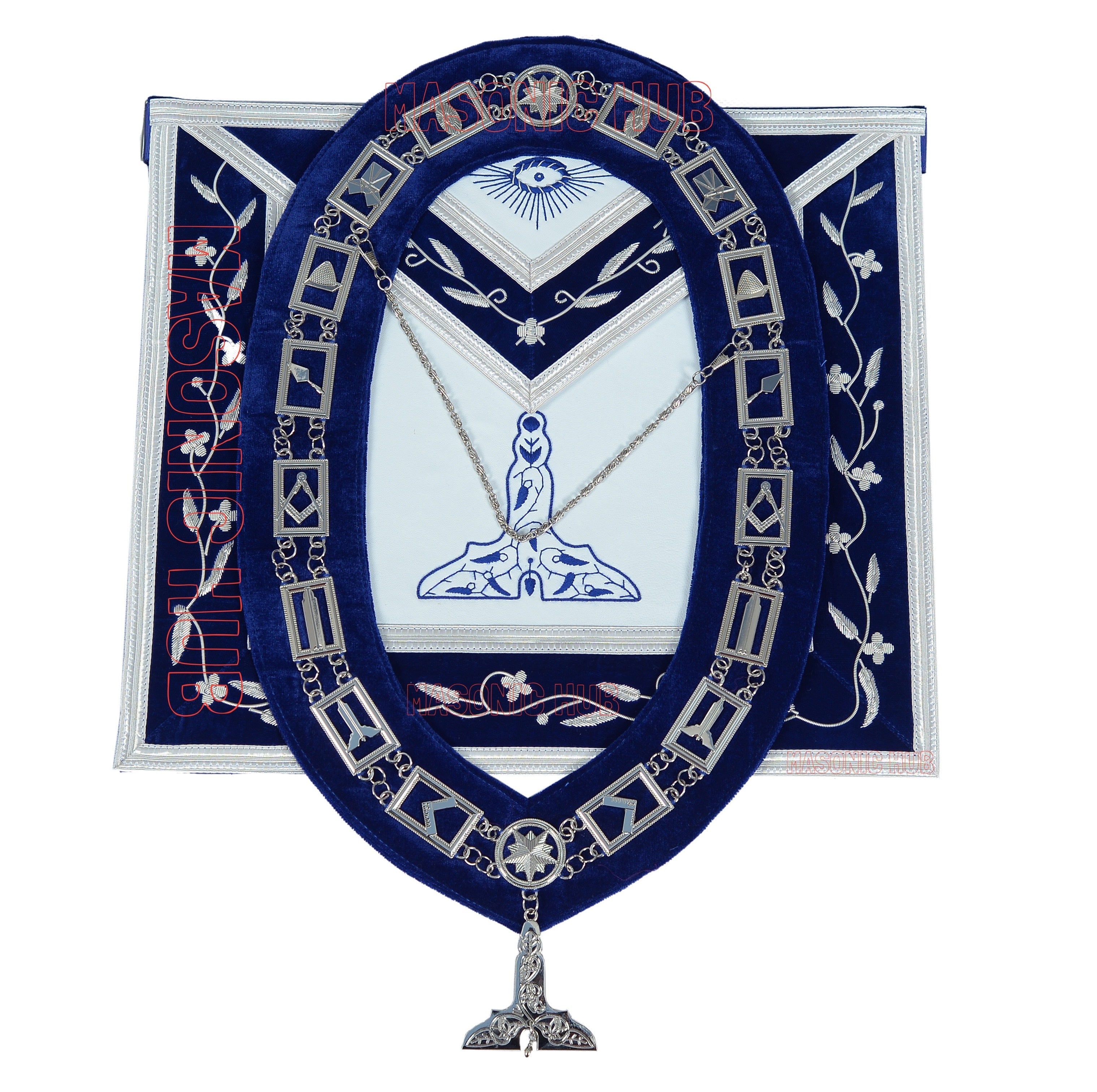Freemason Blue Lodge Senior Warden Apron 100% Lambskin Leather with Chain Collar & Jewel – Masonic Officer Regalia Masonic Hub