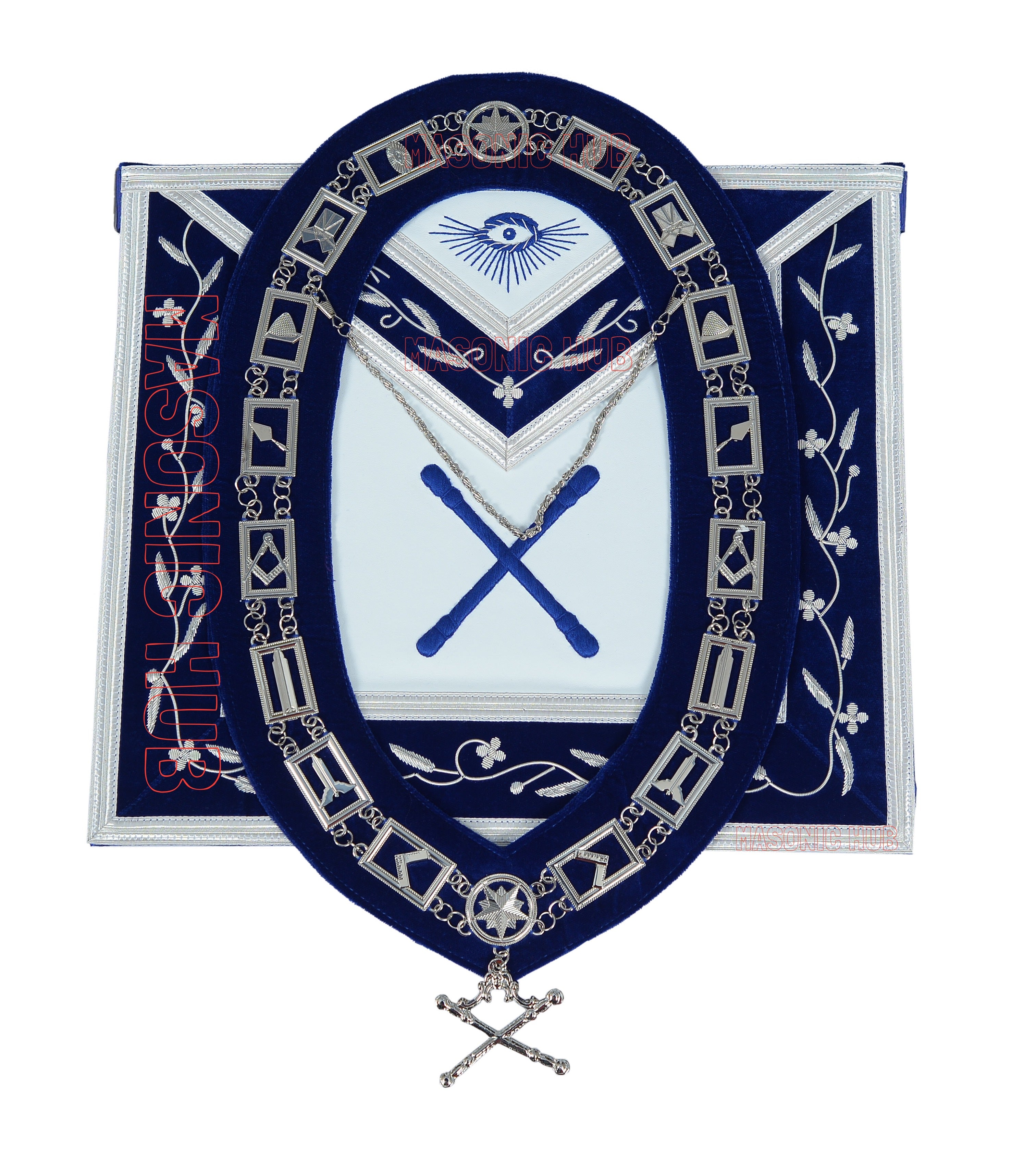 Freemason Blue Lodge Marshal Apron 100% Lambskin Leather with Chain Collar & Jewel – Masonic Officer Regalia