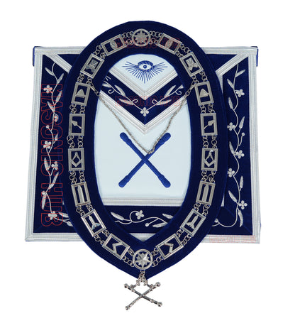 Freemason Blue Lodge Marshal Apron 100% Lambskin Leather with Chain Collar & Jewel – Masonic Officer Regalia
