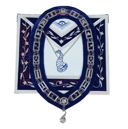 Masonic Blue Lodge Officer Apron Set – 12 Piece 100% Lambskin Regalia with Embroidered Border