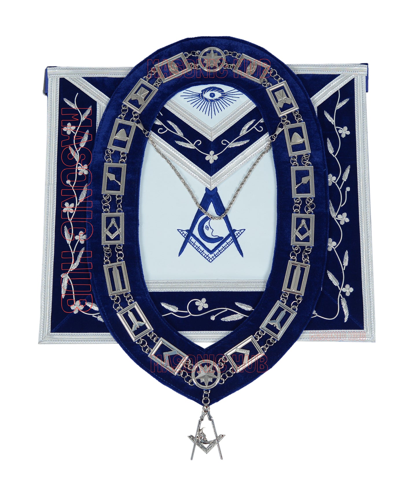Masonic Blue Lodge Officer Apron Set – 12 Piece 100% Lambskin Regalia with Embroidered Border