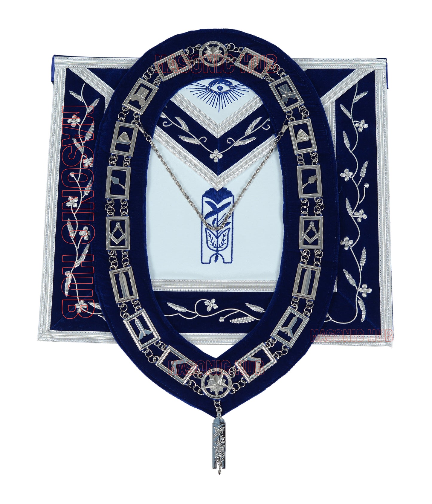 Masonic Blue Lodge Officer Apron Set – 12 Piece 100% Lambskin Regalia with Embroidered Border