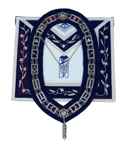 Masonic Blue Lodge Officer Apron Set – 12 Piece 100% Lambskin Regalia with Embroidered Border