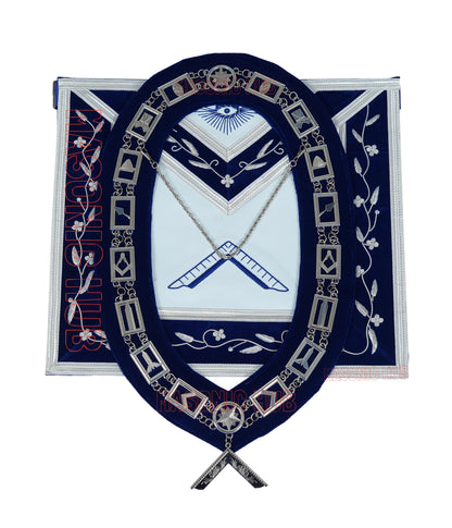 Freemason Blue Lodge Worshipful Master Apron 100% Lambskin Leather with Chain Collar & Jewel – Masonic Officer Regalia