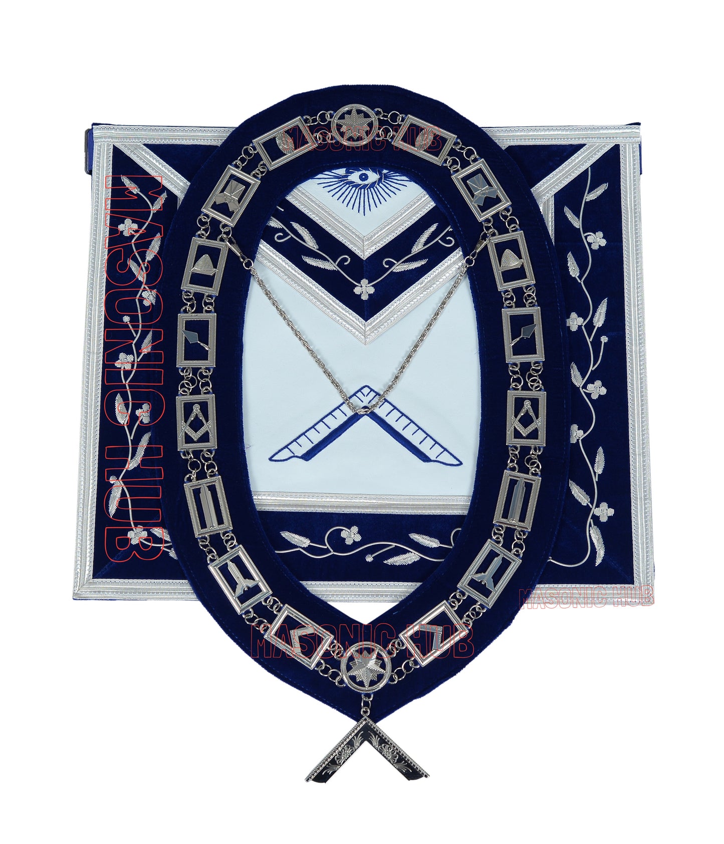 Masonic Blue Lodge Officer Apron Set – 12 Piece 100% Lambskin Regalia with Embroidered Border