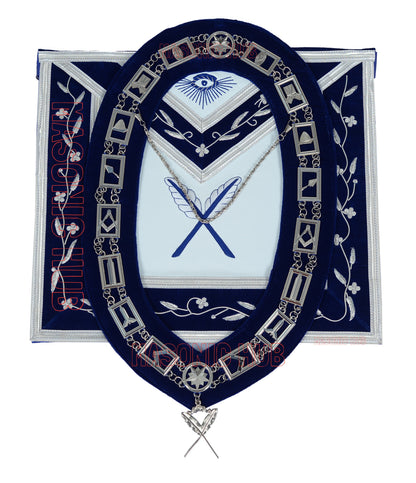 Freemason Blue Lodge Secretary Apron 100% Lambskin Leather with Chain Collar & Jewel – Masonic Officer Regalia