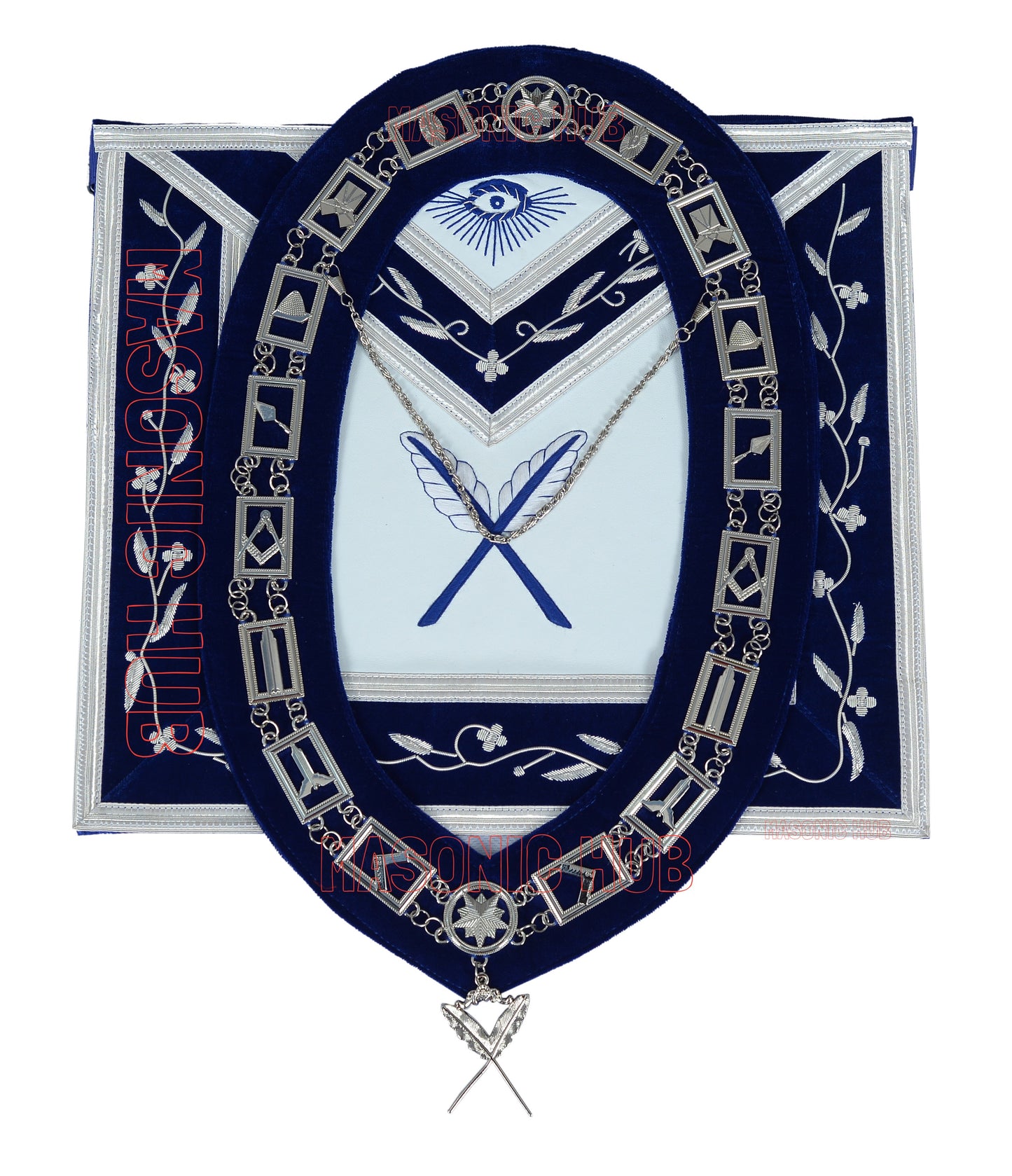 Masonic Blue Lodge Officer Apron Set – 12 Piece 100% Lambskin Regalia with Embroidered Border