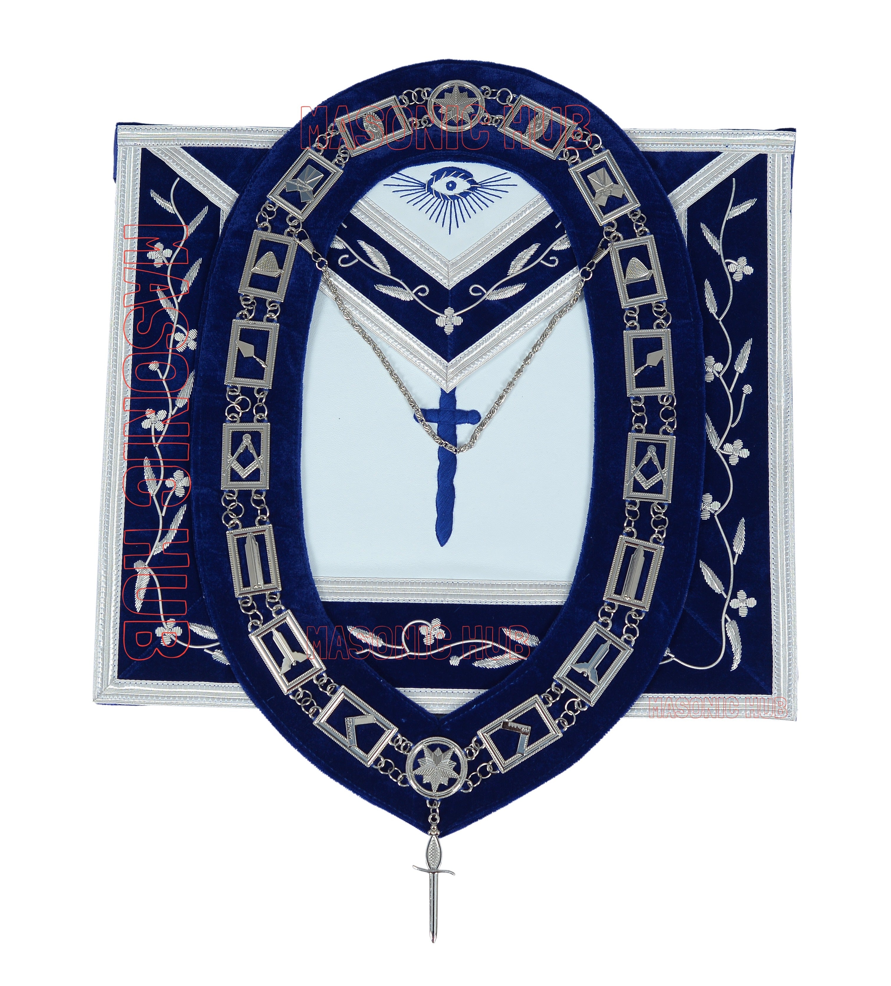 Freemason Blue Lodge Tyler Apron 100% Lambskin Leather with Chain Collar & Jewel – Masonic Officer Regalia Masonic Hub