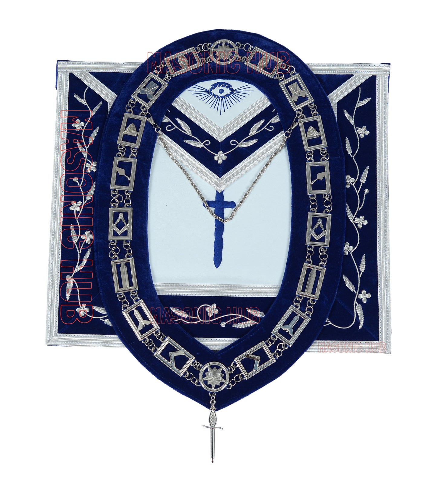 Masonic Blue Lodge Officer Apron Set – 12 Piece 100% Lambskin Regalia with Embroidered Border