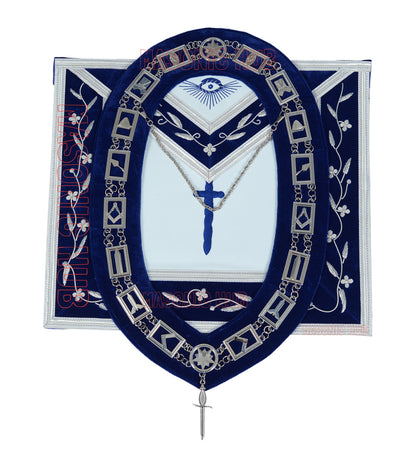 Masonic Blue Lodge Officer Apron Set – 12 Piece 100% Lambskin Regalia with Embroidered Border