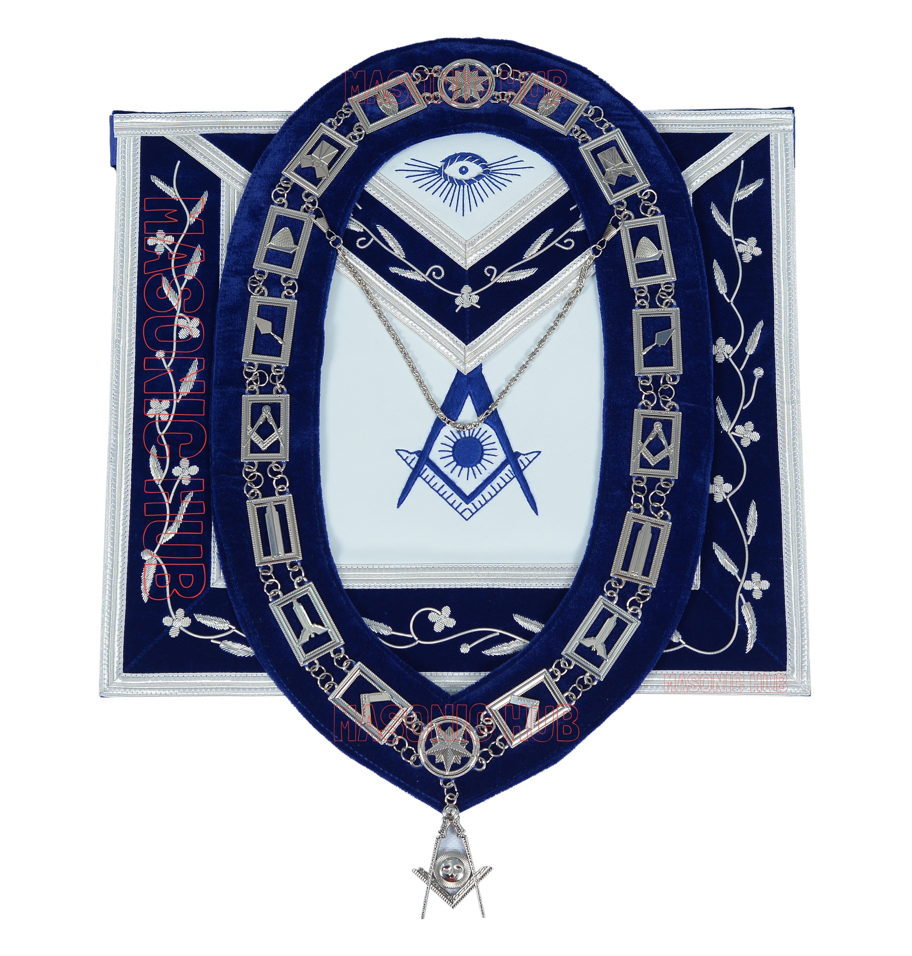 Freemason Blue Lodge Senior Deacon Apron 100% Lambskin Leather with Chain Collar & Jewel – Masonic Officer Regalia Masonic Hub