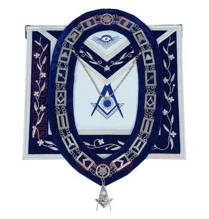 Masonic Blue Lodge Officer Apron Set – 12 Piece 100% Lambskin Regalia with Embroidered Border
