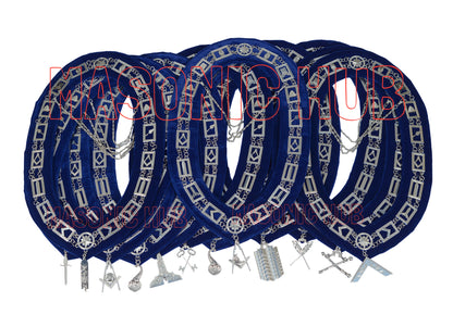 Masonic Blue Lodge Officer Working Tools Set (12) – Chain Collars + FREE Jewels – Complete Regalia Lot