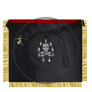 Master Mason Scottish Rite Apron – Red Velvet with Gold Bullion Embroidery, Gold Tassel with Red-White-Red Velvet Drops & Skull Lining | Masonic Hub Masonic Hub