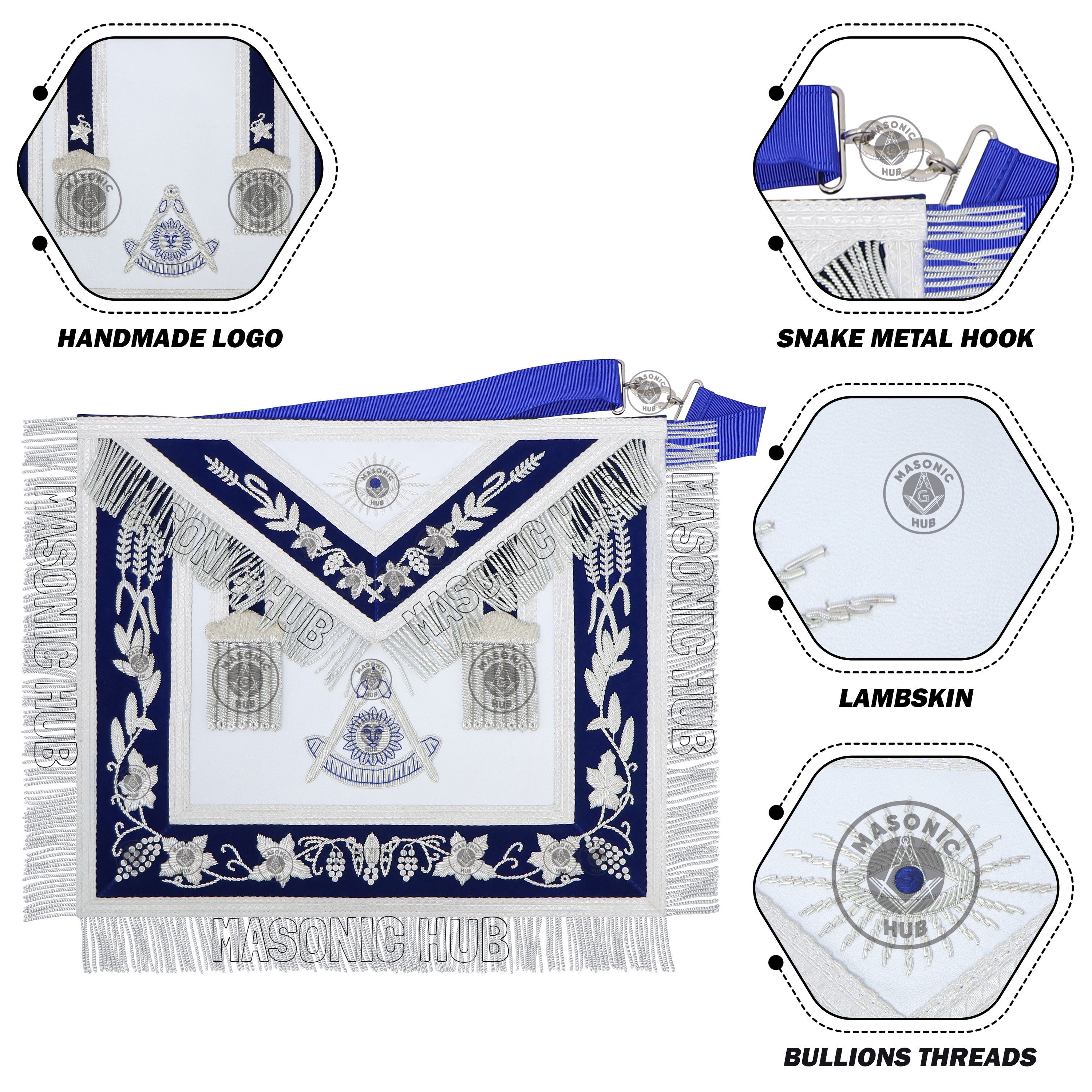 Handmade Masonic Past Master Apron with Compasses & Quadrant - Genuine Lambskin Masonic Hub