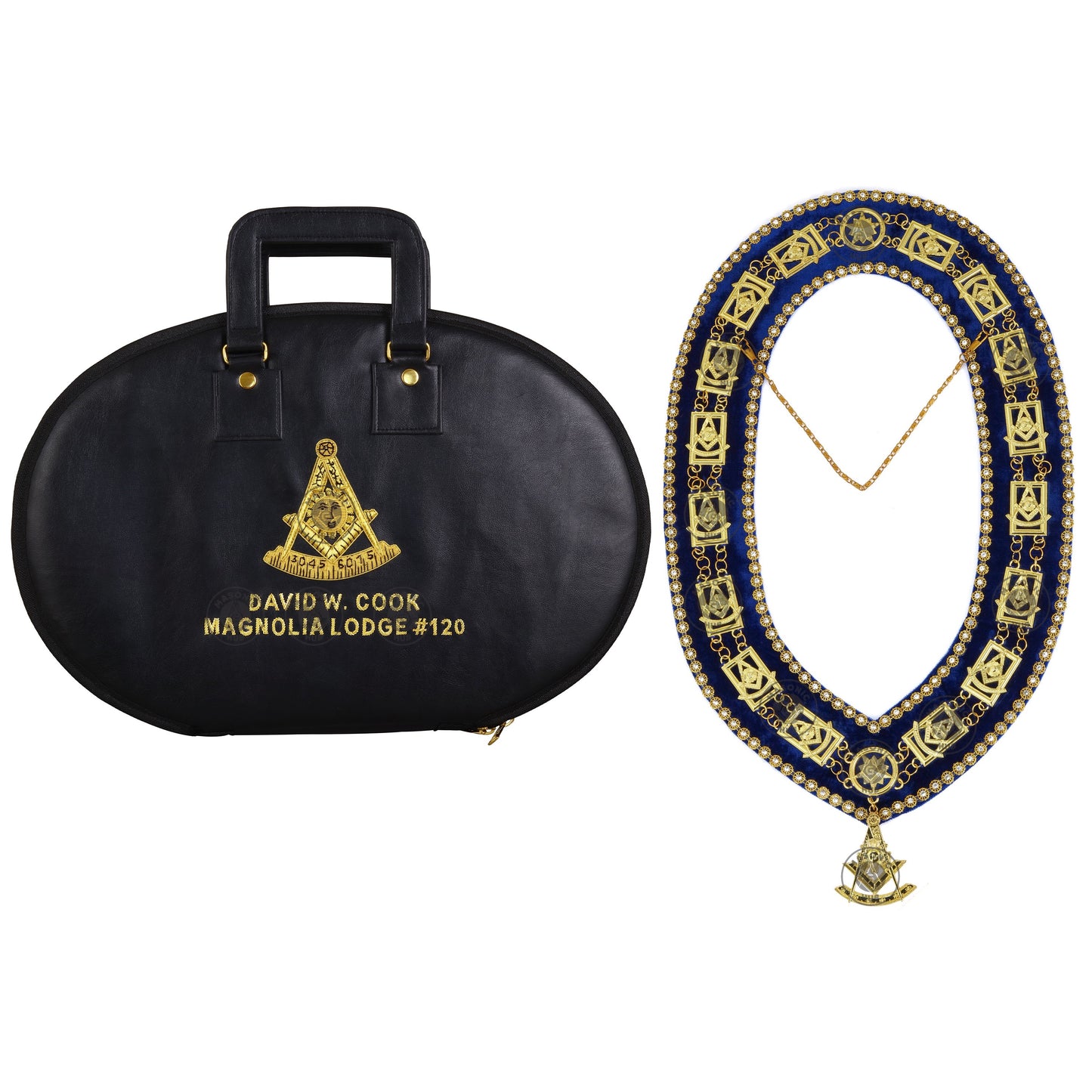 Masonic Hand Embroidered Past Master Chain Collar Case with Handle [ BLACK ]