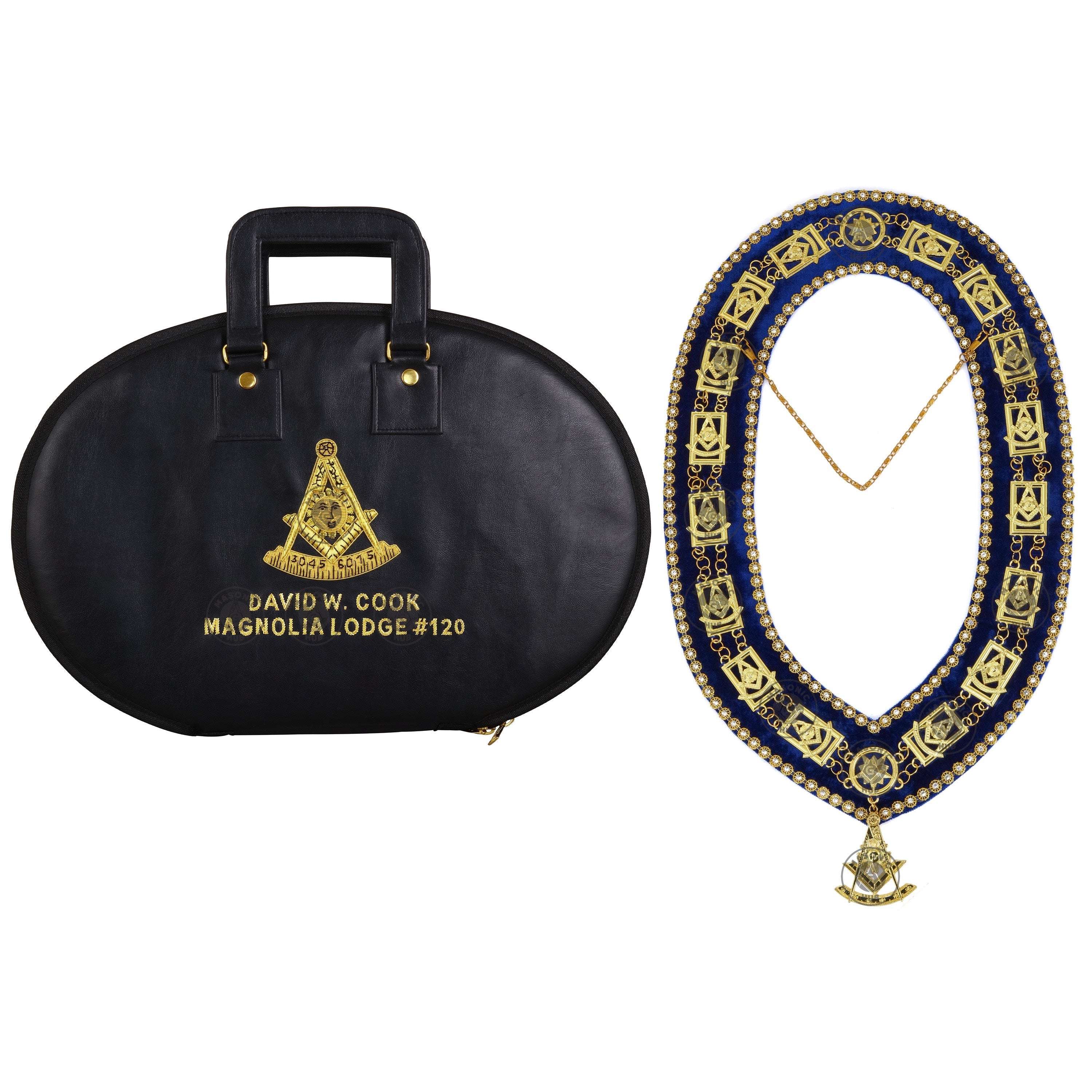 Masonic Hand Embroidered Past Master Chain Collar Case with Handle [ BLACK ] Masonic Hub
