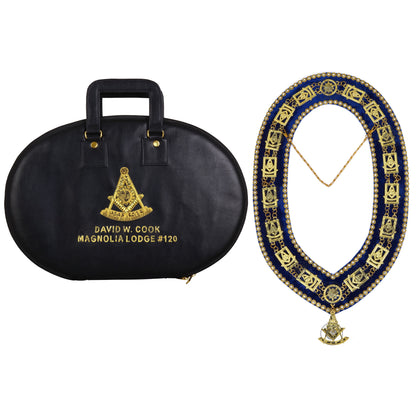 Masonic Hand Embroidered Past Master Chain Collar Case with Handle [ BLACK ]