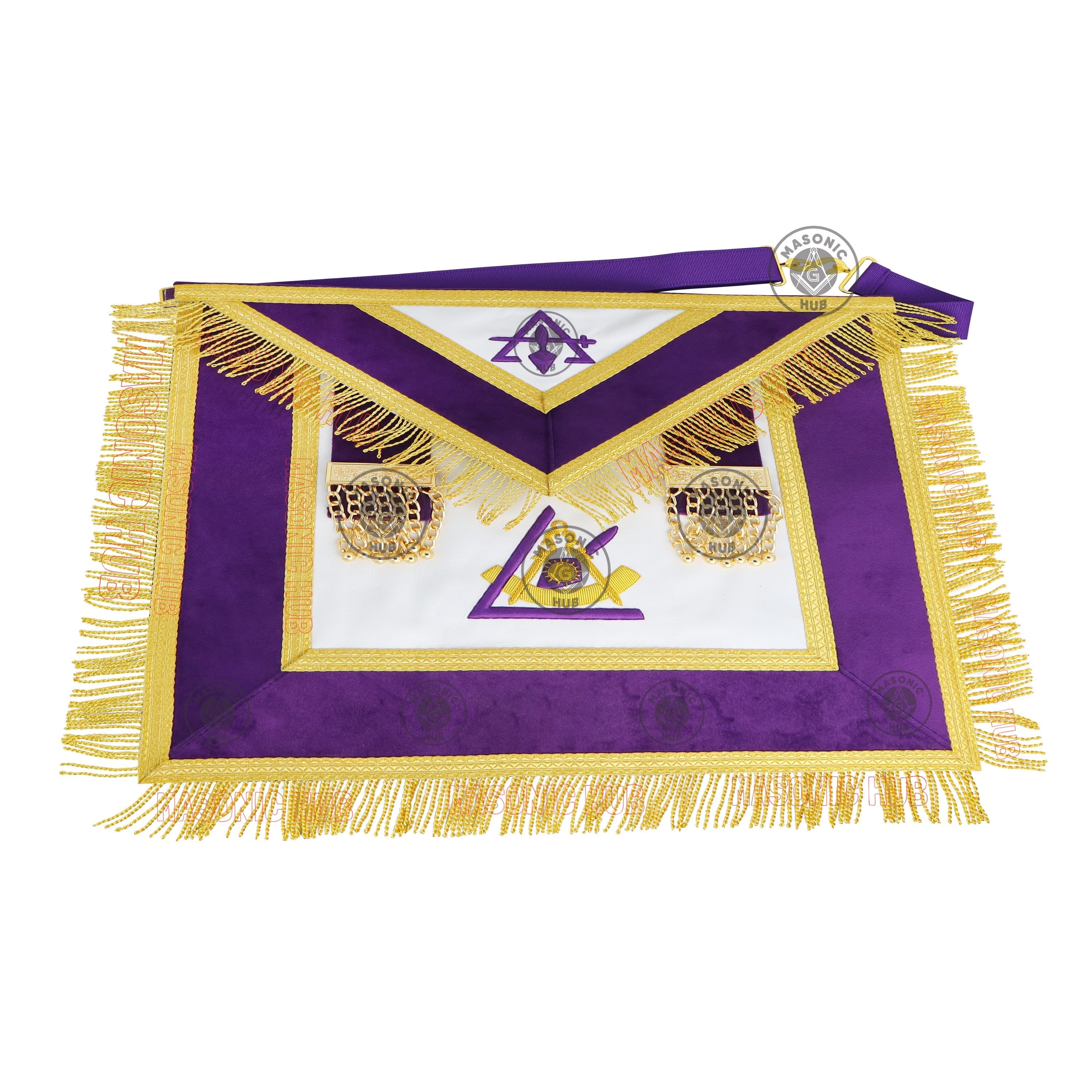 Royal and Select Masters Council Apron – Purple Velvet with Gold Bullion Fringe and Emblems | Masonic Hub Masonic Hub