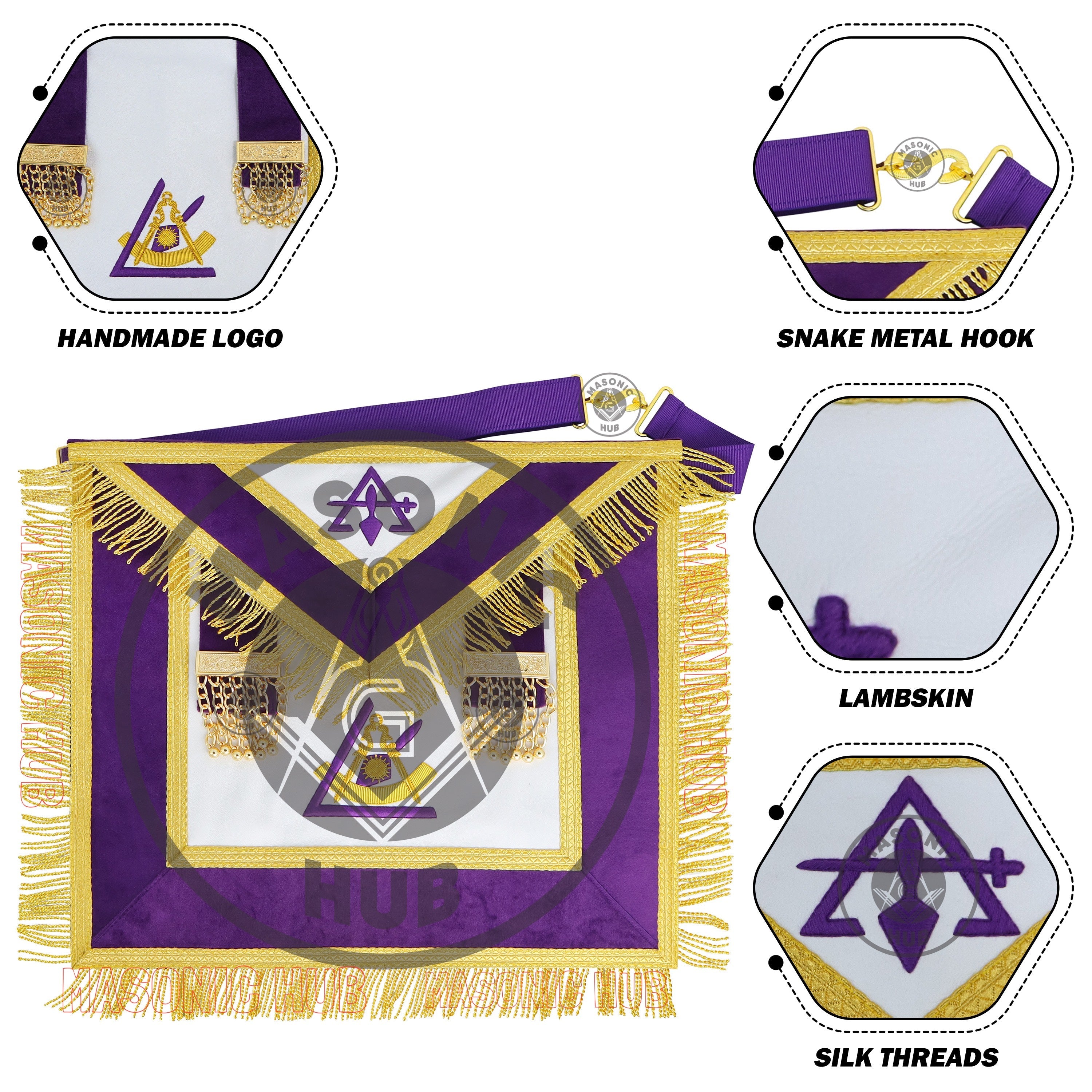 Royal and Select Masters Council Apron – Purple Velvet with Gold Bullion Fringe and Emblems | Masonic Hub Masonic Hub