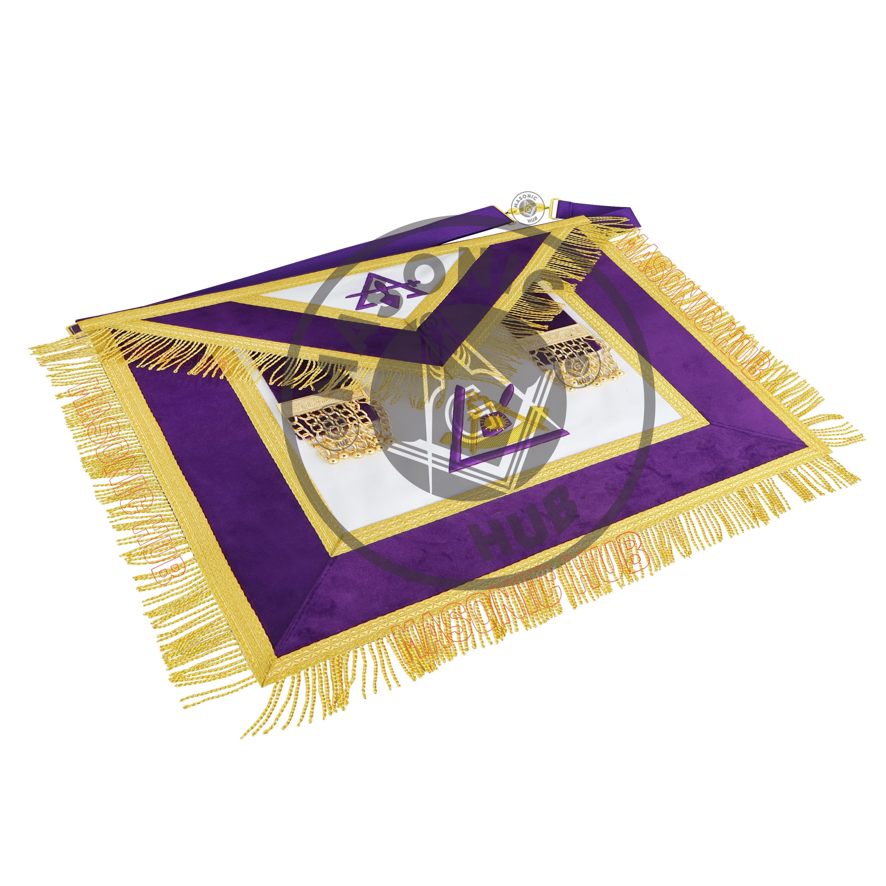 Royal and Select Masters Council Apron – Purple Velvet with Gold Bullion Fringe and Emblems | Masonic Hub Masonic Hub