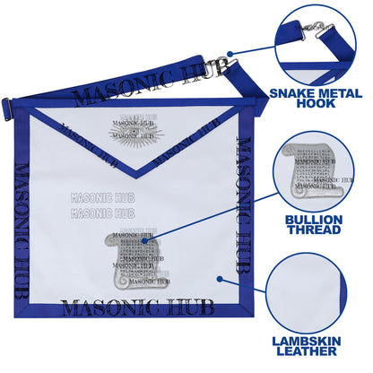 Masonic Texas Regulation Orator Officer Apron with Eye Emblem - Handcrafted