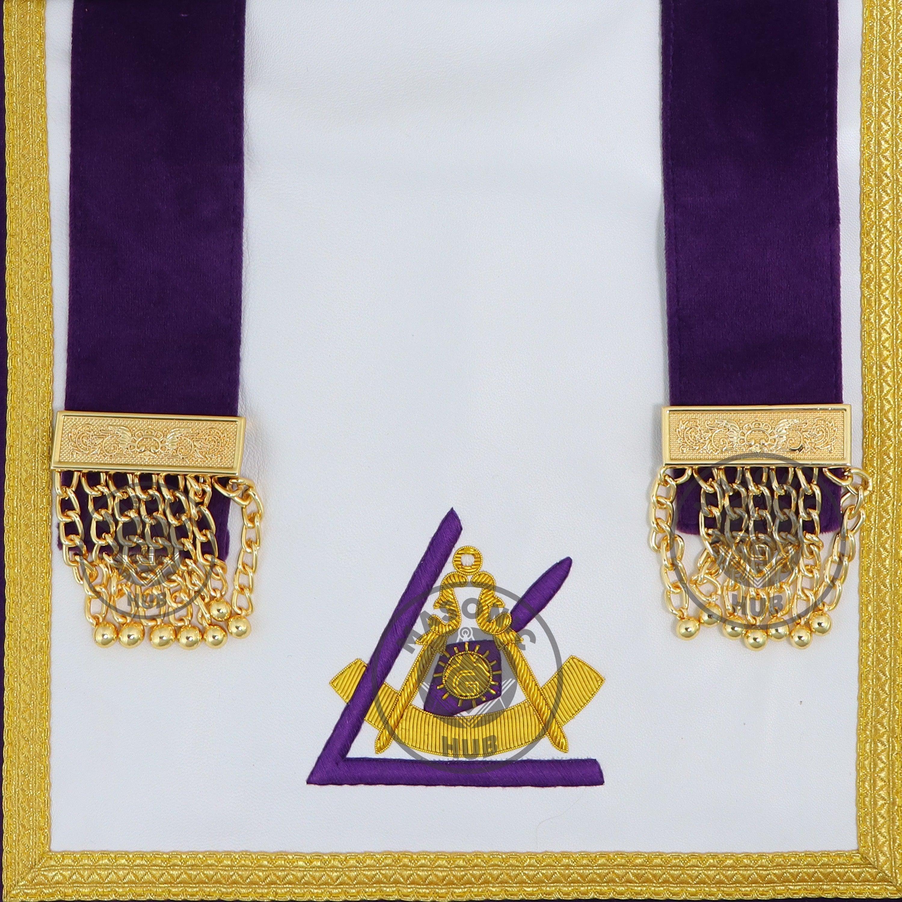 Royal and Select Masters Council Apron – Purple Velvet with Gold Bullion Fringe and Emblems | Masonic Hub Masonic Hub