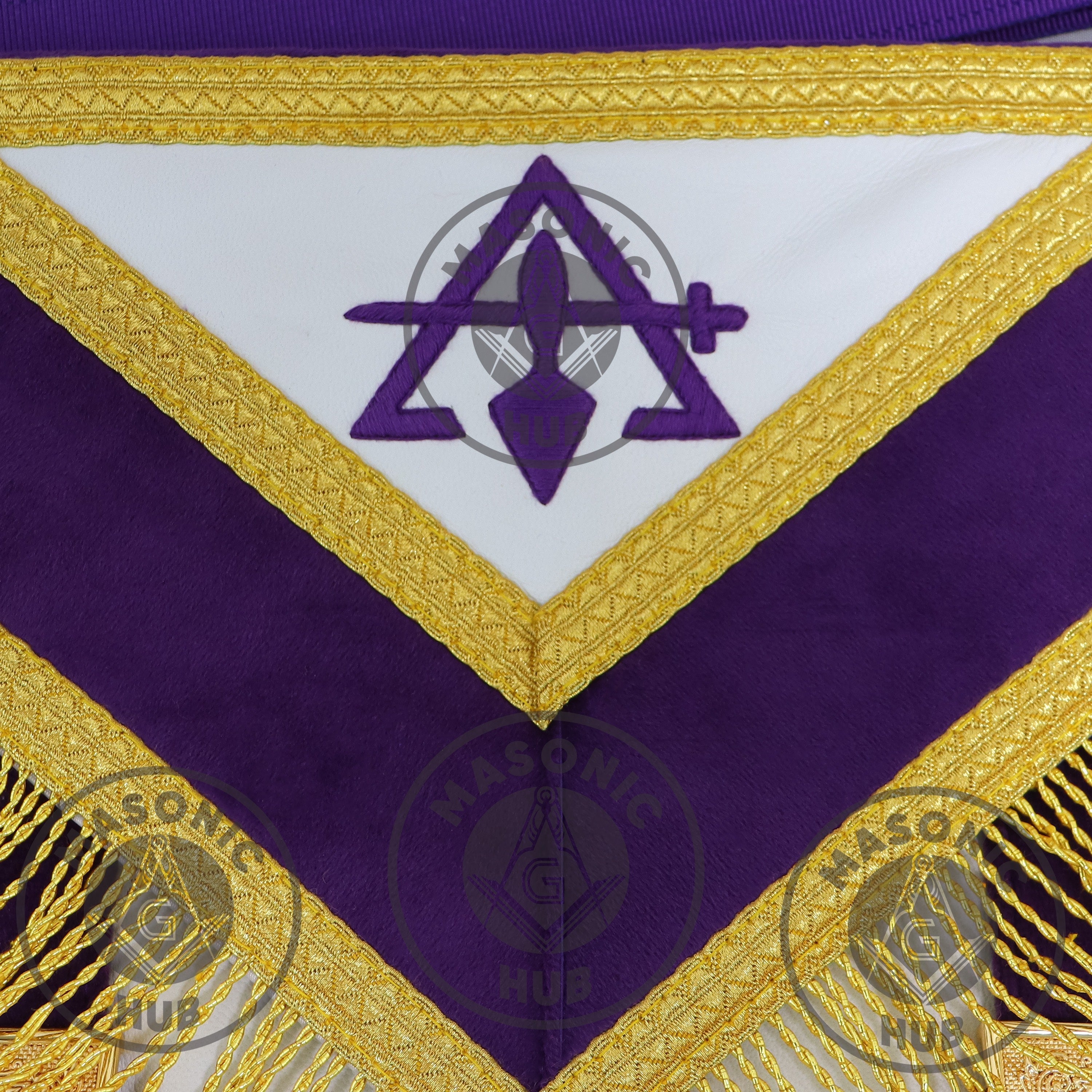 Royal and Select Masters Council Apron – Purple Velvet with Gold Bullion Fringe and Emblems | Masonic Hub Masonic Hub