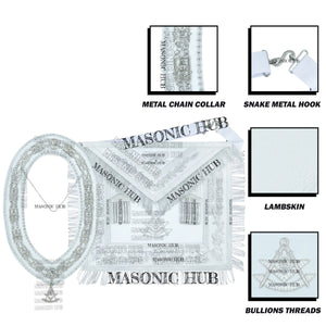 White Lambskin Masonic Past Master Apron Grapes & Veil Edge + Chain Collar Jewel My Store
