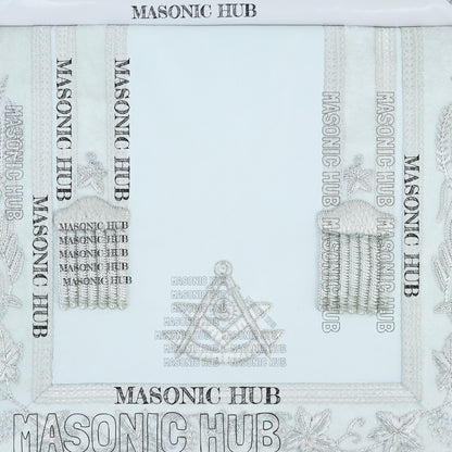 White Lambskin Masonic Past Master Apron Grapes & Veil Edge + Chain Collar Jewel