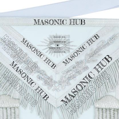 White Lambskin Masonic Past Master Apron Grapes & Veil Edge + Chain Collar Jewel