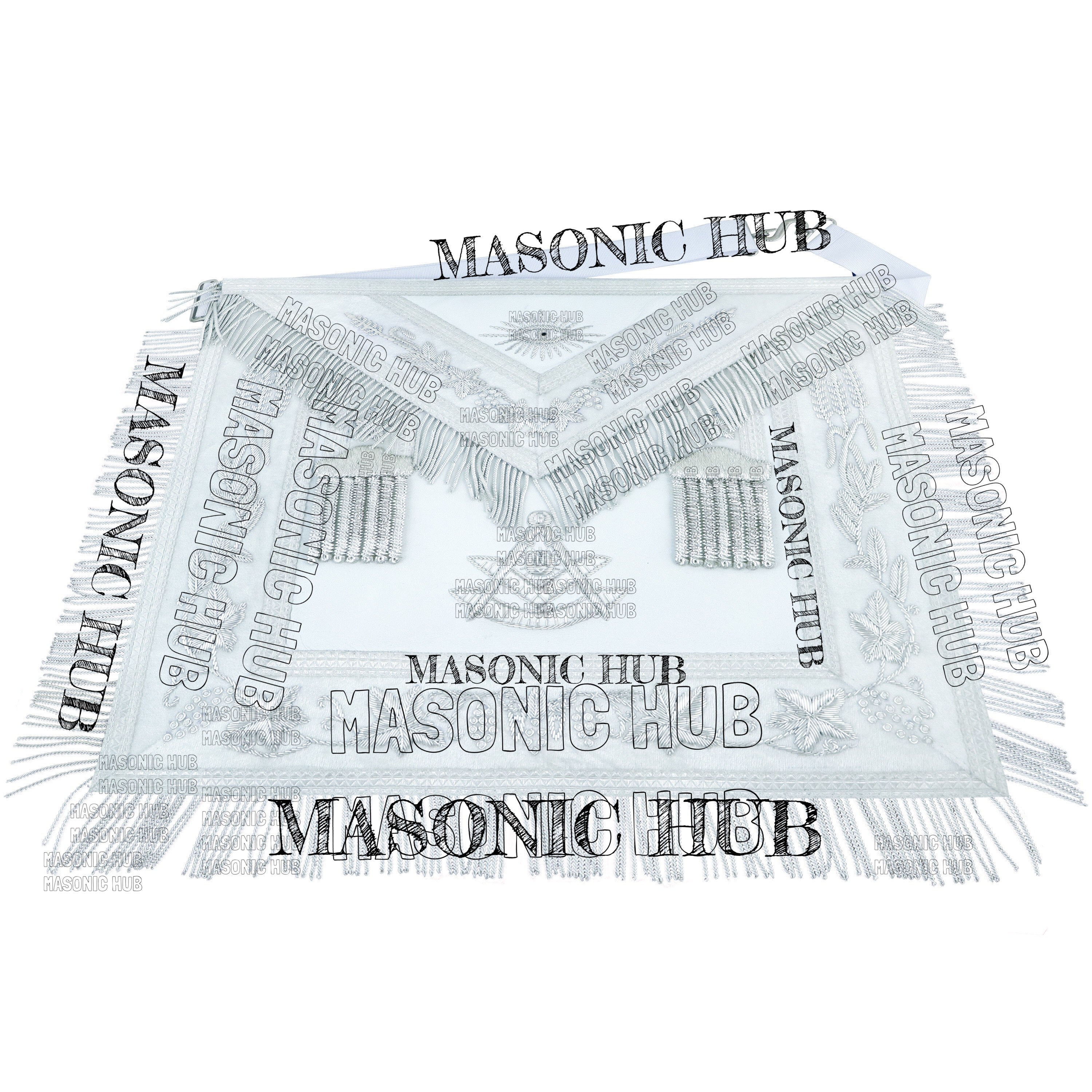 White Lambskin Masonic Past Master Apron Grapes & Veil Edge + Chain Collar Jewel My Store