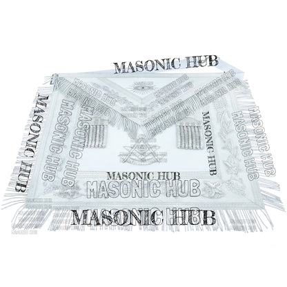 White Lambskin Masonic Past Master Apron Grapes & Veil Edge + Chain Collar Jewel