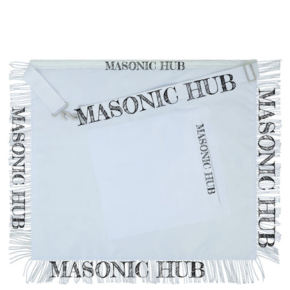 White Lambskin Masonic Past Master Apron Grapes & Veil Edge + Chain Collar Jewel